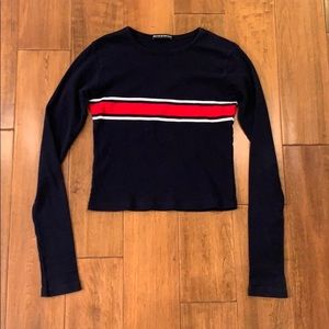 dark blue long sleeve with a strip i’m the middle
